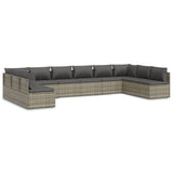 10 Piece Garden Lounge Set with Cushions Grey Poly Rattan