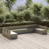 10 Piece Garden Lounge Set with Cushions Grey Poly Rattan