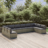 10 Piece Garden Lounge Set with Cushions Grey Poly Rattan