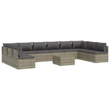 11 Piece Garden Lounge Set with Cushions Grey Poly Rattan - Top-Down View