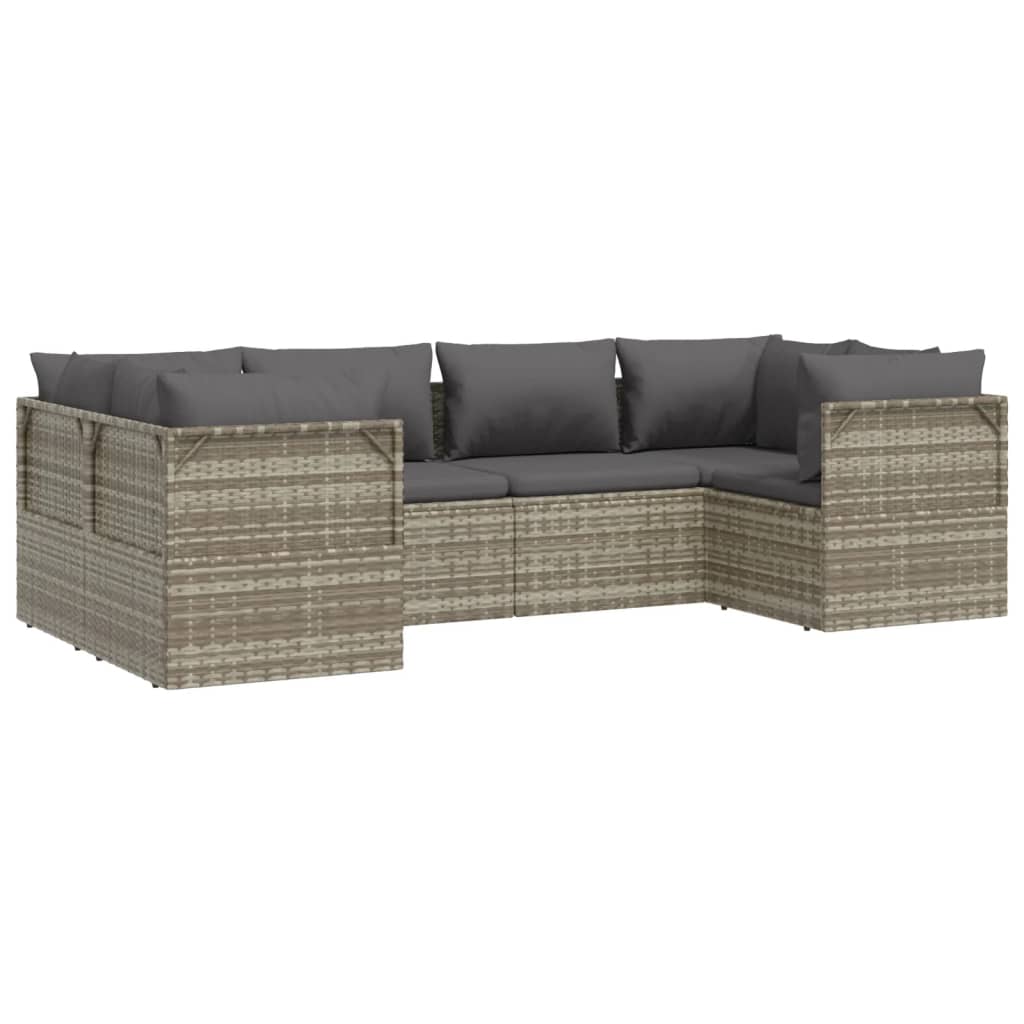 6 Piece Garden Lounge Set with Cushions Grey Poly Rattan