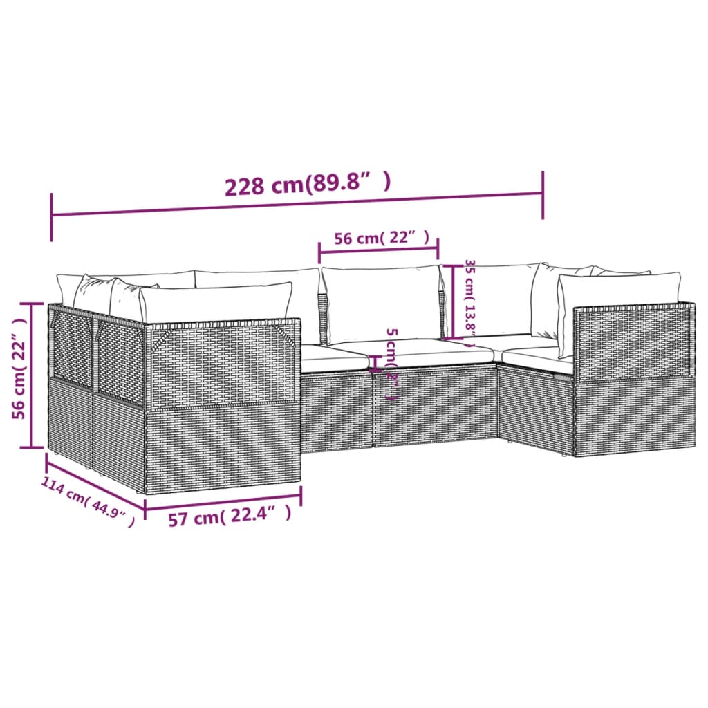 6 Piece Garden Lounge Set with Cushions Grey Poly Rattan