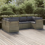 6 Piece Garden Lounge Set with Cushions Grey Poly Rattan