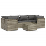 7 Piece Garden Lounge Set with Cushions Grey Poly Rattan - Front View