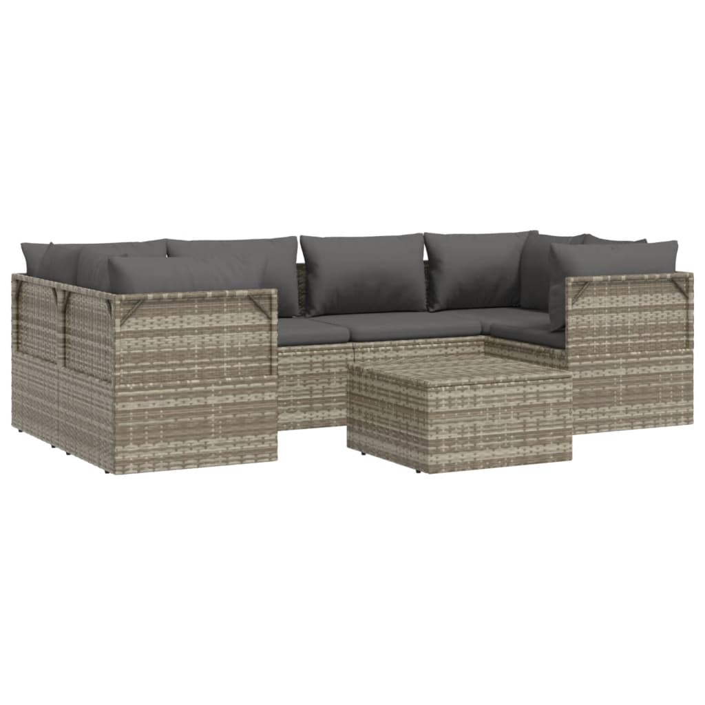 7 Piece Garden Lounge Set with Cushions Grey Poly Rattan