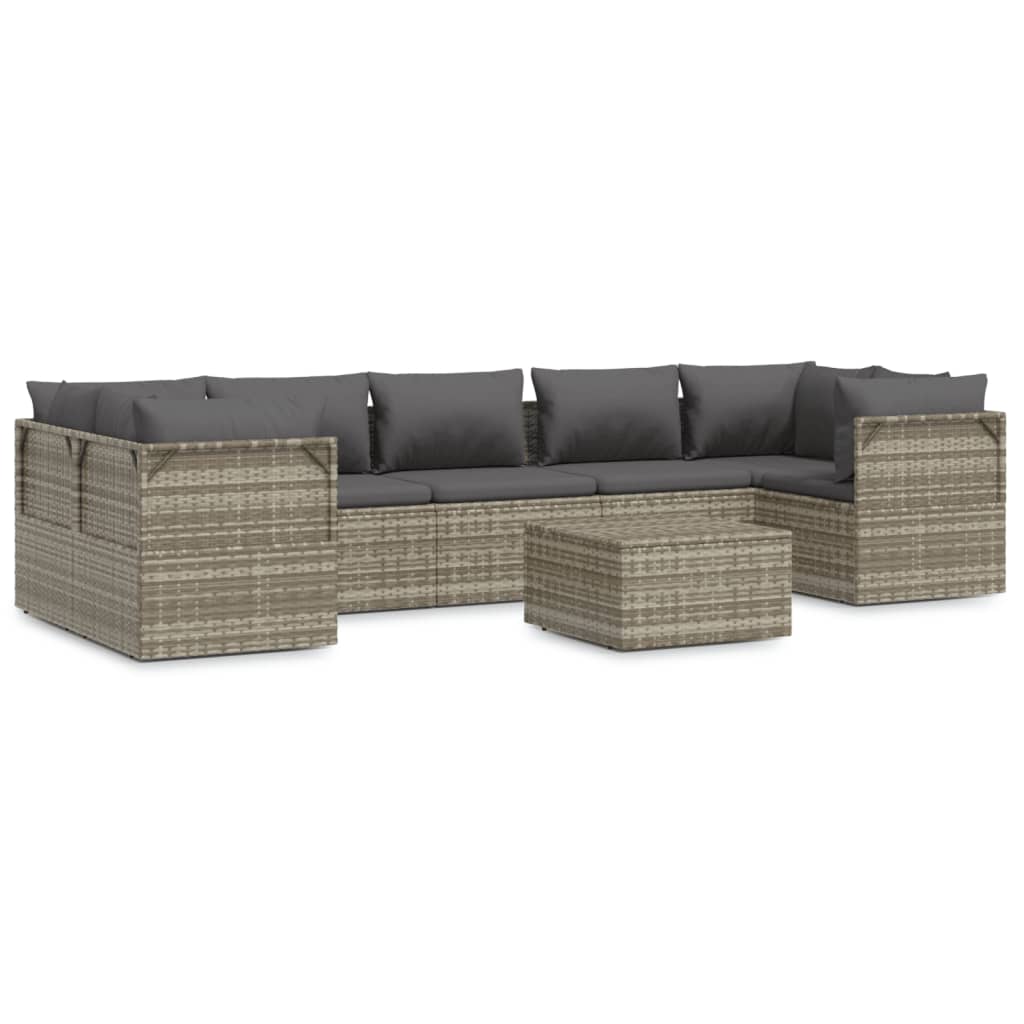 8 Piece Garden Lounge Set with Cushions Grey Poly Rattan