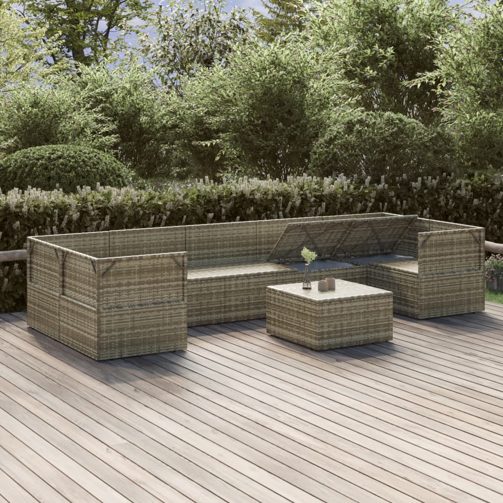 8 Piece Garden Lounge Set with Cushions Grey Poly Rattan