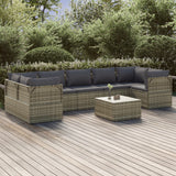 8 Piece Garden Lounge Set with Cushions Grey Poly Rattan