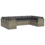9 Piece Garden Lounge Set with Cushions Grey Poly Rattan