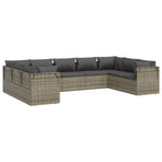 9 Piece Garden Lounge Set with Cushions Grey Poly Rattan