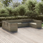 9 Piece Garden Lounge Set with Cushions Grey Poly Rattan