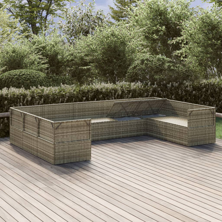 9 Piece Garden Lounge Set with Cushions Grey Poly Rattan