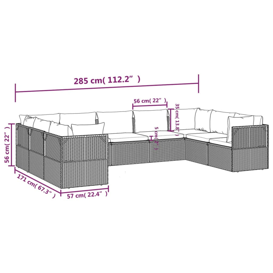 9 Piece Garden Lounge Set with Cushions Grey Poly Rattan