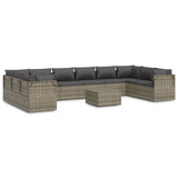 11 Piece Garden Lounge Set with Cushions Grey Poly Rattan - Front View