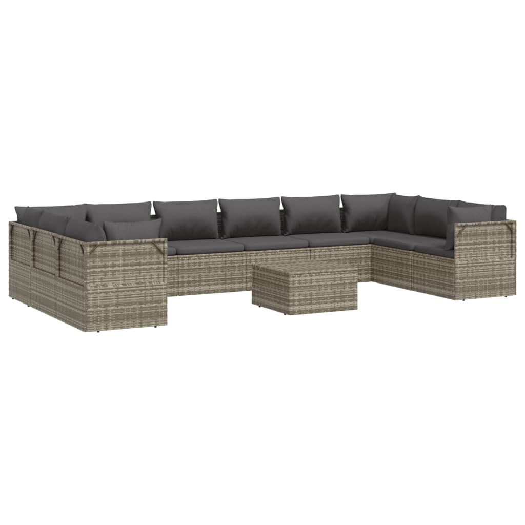 11 Piece Garden Lounge Set with Cushions Grey Poly Rattan