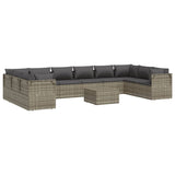 11 Piece Garden Lounge Set with Cushions Grey Poly Rattan