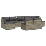 9 Piece Garden Lounge Set with Cushions Grey Poly Rattan
