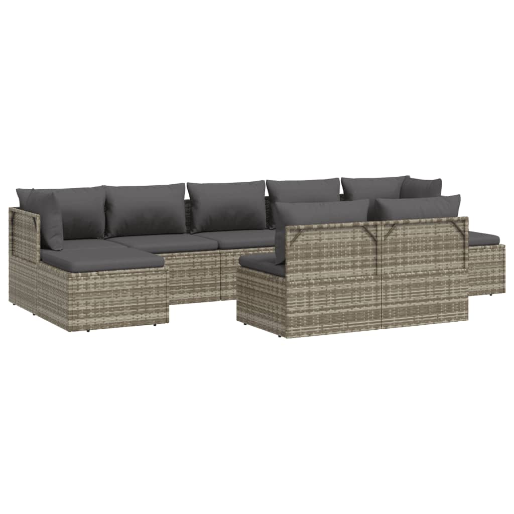 9 Piece Garden Lounge Set with Cushions Grey Poly Rattan