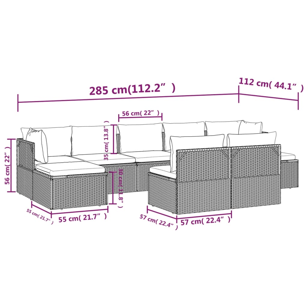 9 Piece Garden Lounge Set with Cushions Grey Poly Rattan