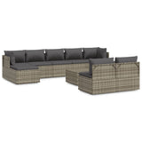 10 Piece Garden Lounge Set with Cushions Grey Poly Rattan - Front View