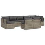 9 Piece Garden Lounge Set with Cushions Grey Poly Rattan - Front View
