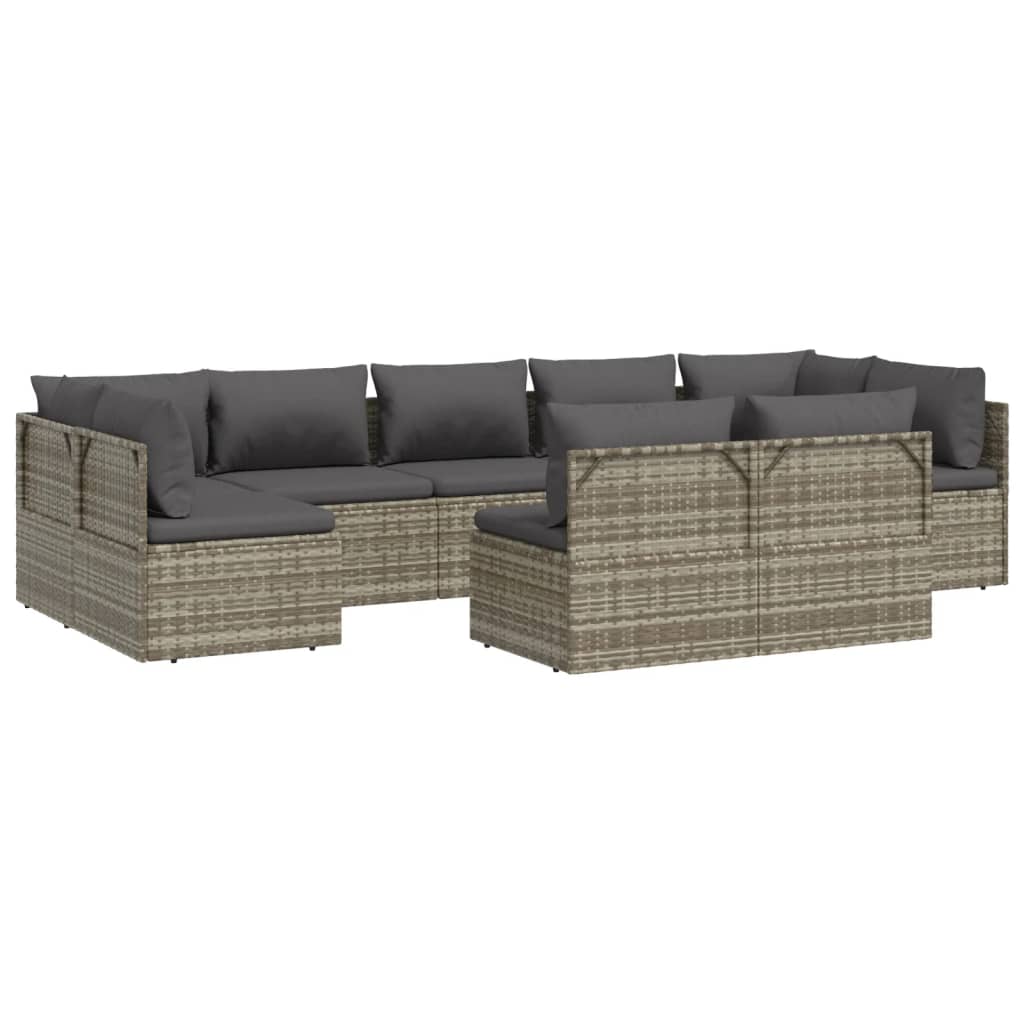 9 Piece Garden Lounge Set with Cushions Grey Poly Rattan