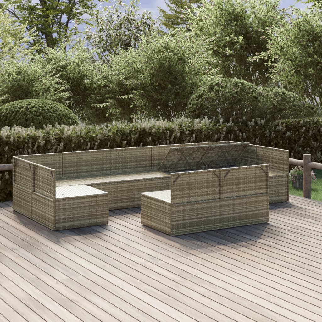 9 Piece Garden Lounge Set with Cushions Grey Poly Rattan