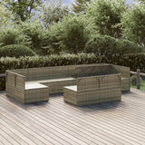 9 Piece Garden Lounge Set with Cushions Grey Poly Rattan