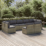 9 Piece Garden Lounge Set with Cushions Grey Poly Rattan