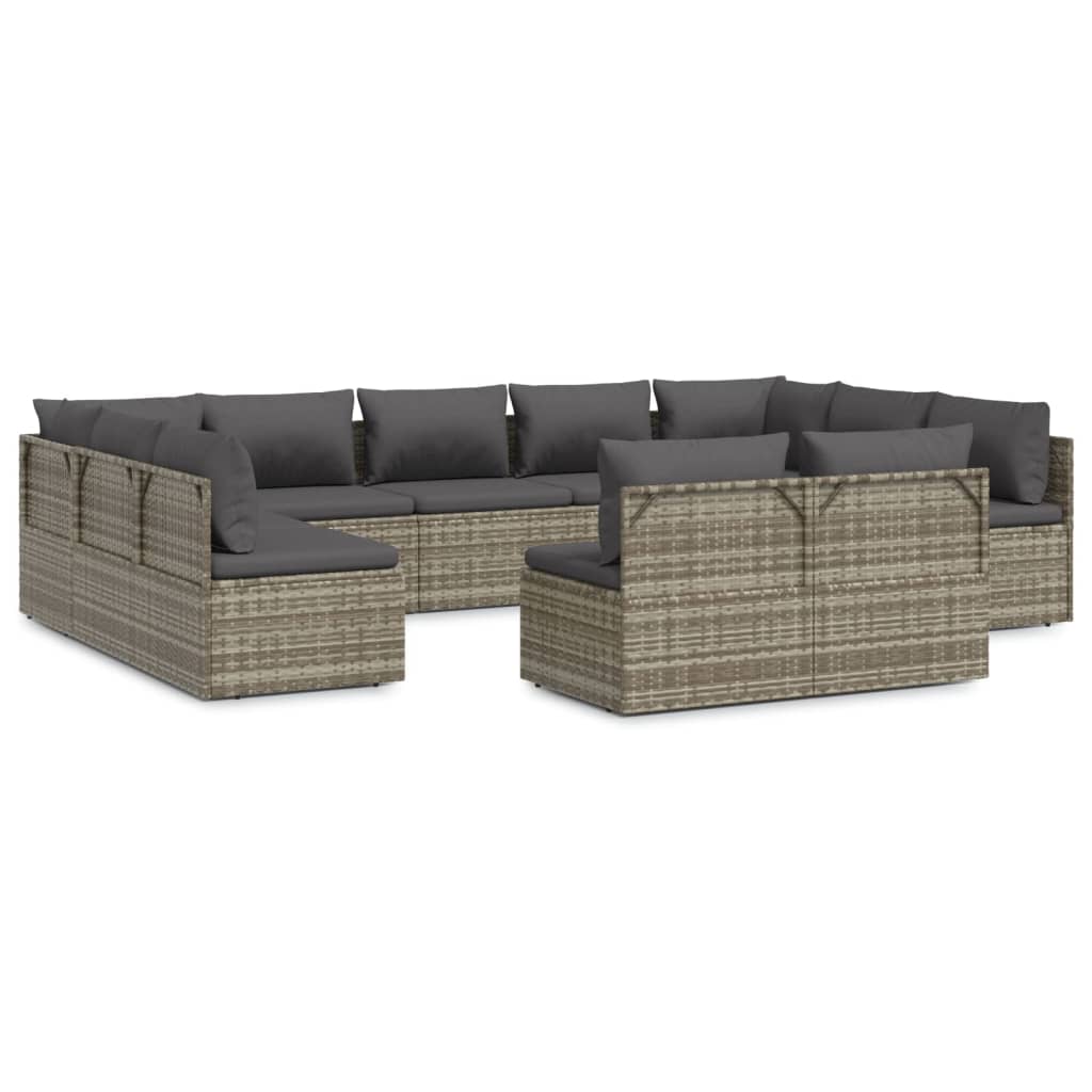 11 Piece Garden Lounge Set with Cushions Grey Poly Rattan