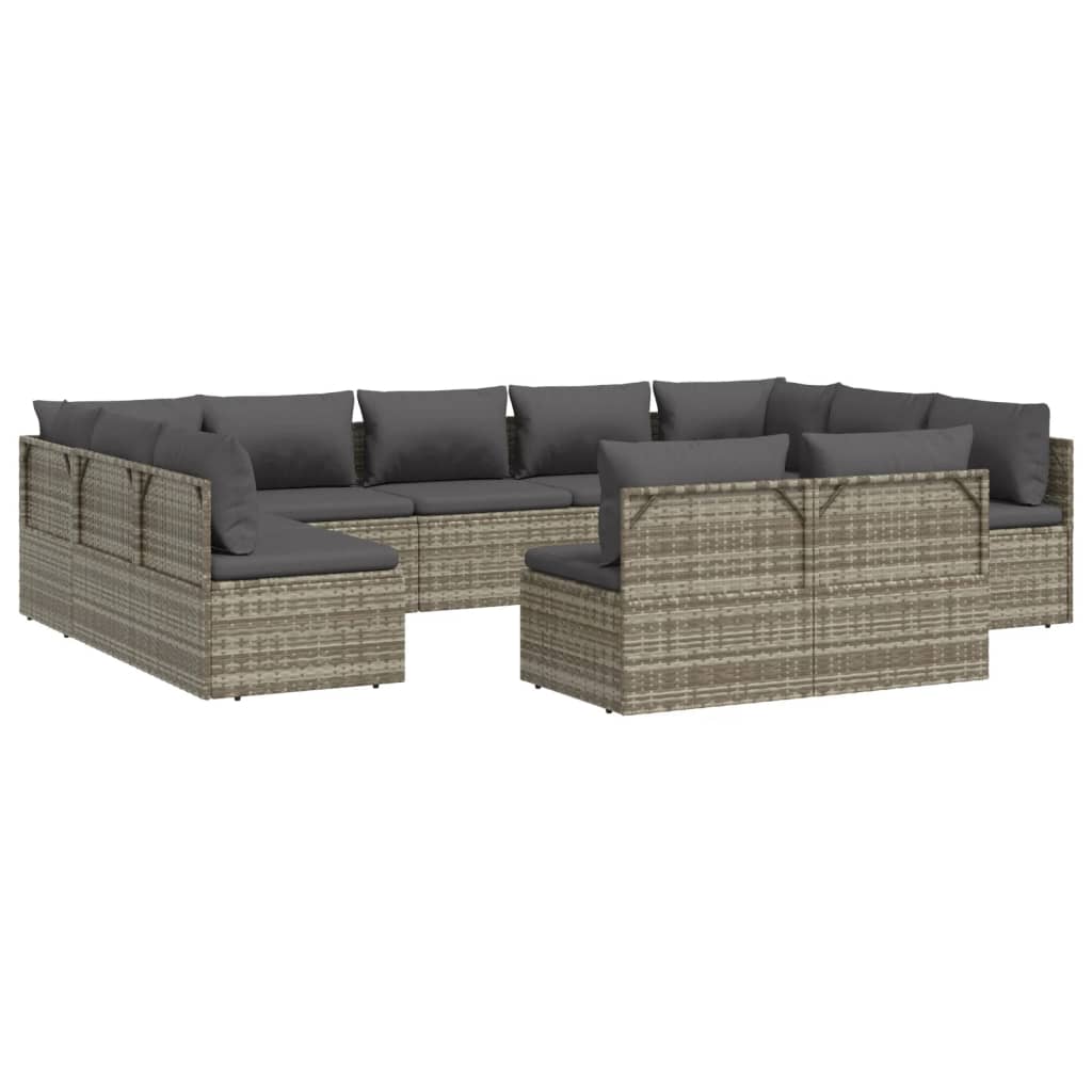 11 Piece Garden Lounge Set with Cushions Grey Poly Rattan
