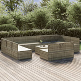 12 Piece Garden Lounge Set with Cushions Grey Poly Rattan - Side View