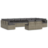 12 Piece Garden Lounge Set with Cushions Grey Poly Rattan
