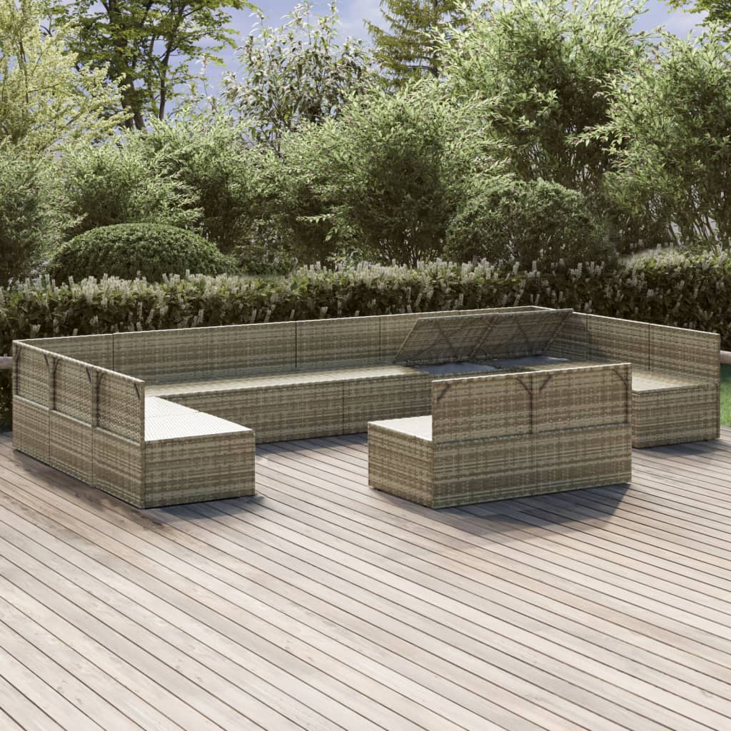 12 Piece Garden Lounge Set with Cushions Grey Poly Rattan