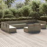 12 Piece Garden Lounge Set with Cushions Grey Poly Rattan