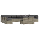 12 Piece Garden Lounge Set with Cushions Grey Poly Rattan
