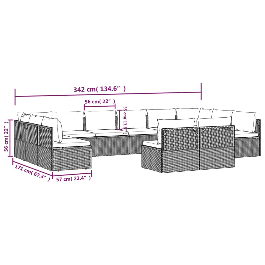 12 Piece Garden Lounge Set with Cushions Grey Poly Rattan