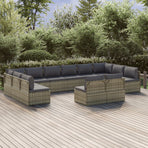 12 Piece Garden Lounge Set with Cushions Grey Poly Rattan