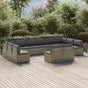 12 Piece Garden Lounge Set with Cushions Grey Poly Rattan