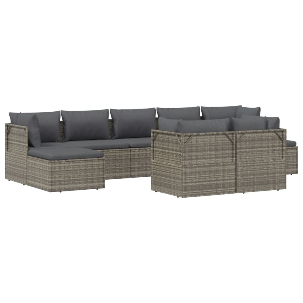 9 Piece Garden Lounge Set with Cushions Grey Poly Rattan