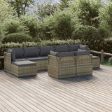 9 Piece Garden Lounge Set with Cushions Grey Poly Rattan
