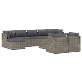10 Piece Garden Lounge Set with Cushions Grey Poly Rattan - Front View