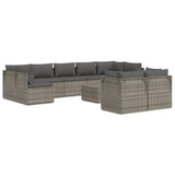 10 Piece Garden Lounge Set with Cushions Grey Poly Rattan - Front View
