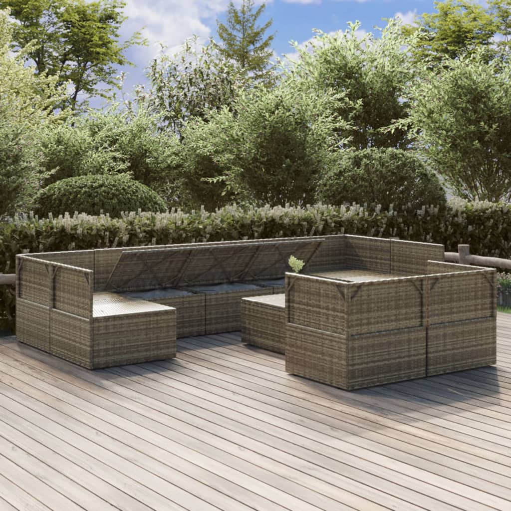 10 Piece Garden Lounge Set with Cushions Grey Poly Rattan