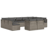 11 Piece Garden Lounge Set with Cushions Grey Poly Rattan - Front View