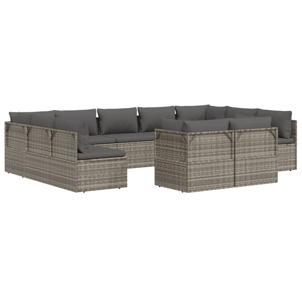 11 Piece Garden Lounge Set with Cushions Grey Poly Rattan