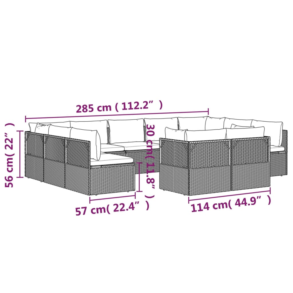 11 Piece Garden Lounge Set with Cushions Grey Poly Rattan