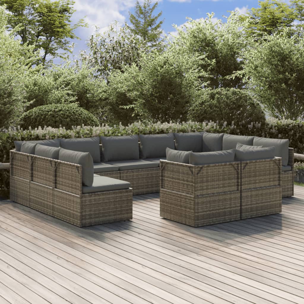 11 Piece Garden Lounge Set with Cushions Grey Poly Rattan