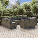11 Piece Garden Lounge Set with Cushions Grey Poly Rattan