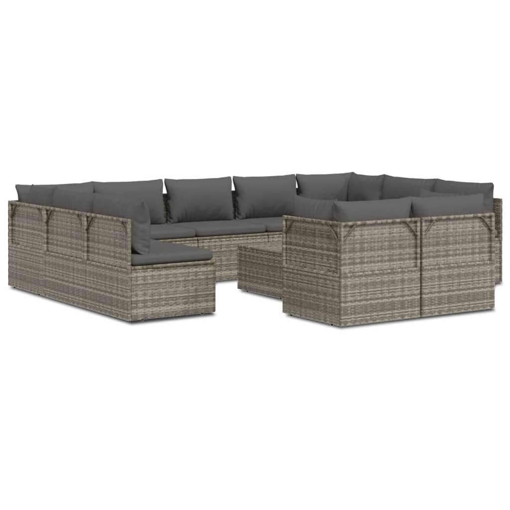 12 Piece Garden Lounge Set with Cushions Grey Poly Rattan